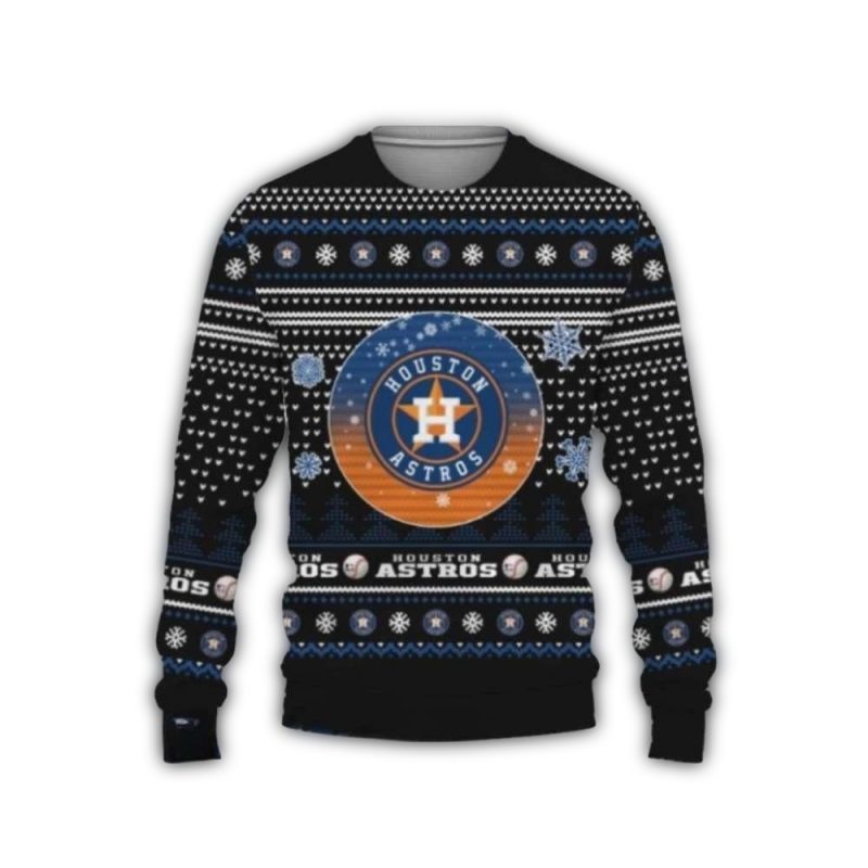 Houston Astros Black And Blue Snowflake Ugly Sweater 1