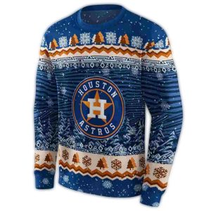 Houston Astros Holiday Sweatshirt With All-Over Christmas Tree Print