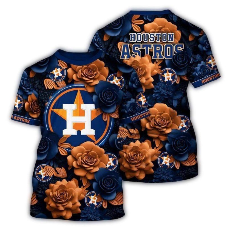 Houston Astros Flower Blossom Tropical All over Print T Shirt 1