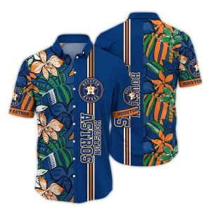 Vintage Houston Astros Hawaiian Shirt With Flower Leaf Stripes