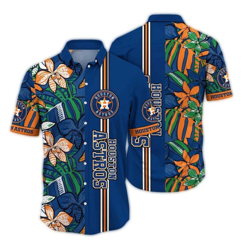 Houston Astros Flower Leafs Stripe Vintage Hawaiian Shirt 1