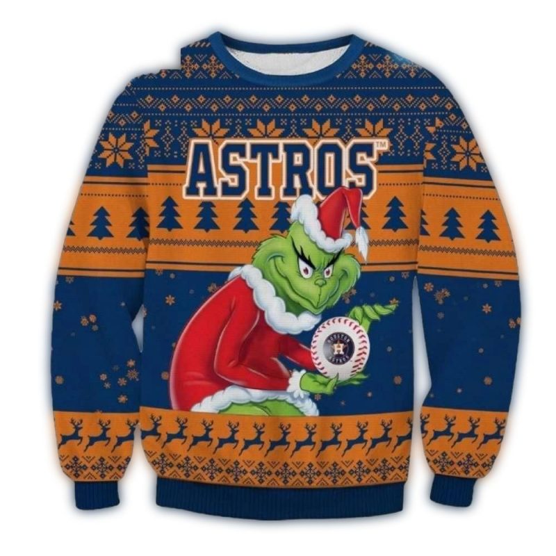 Houston Astros Grinch Holding Baseball Ugly Sweater 1