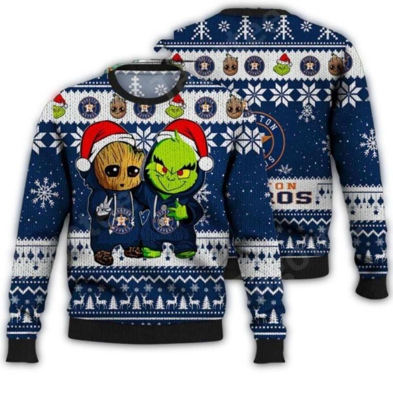 Houston Astros Groot And Grinch Holiday Ugly Sweater 1