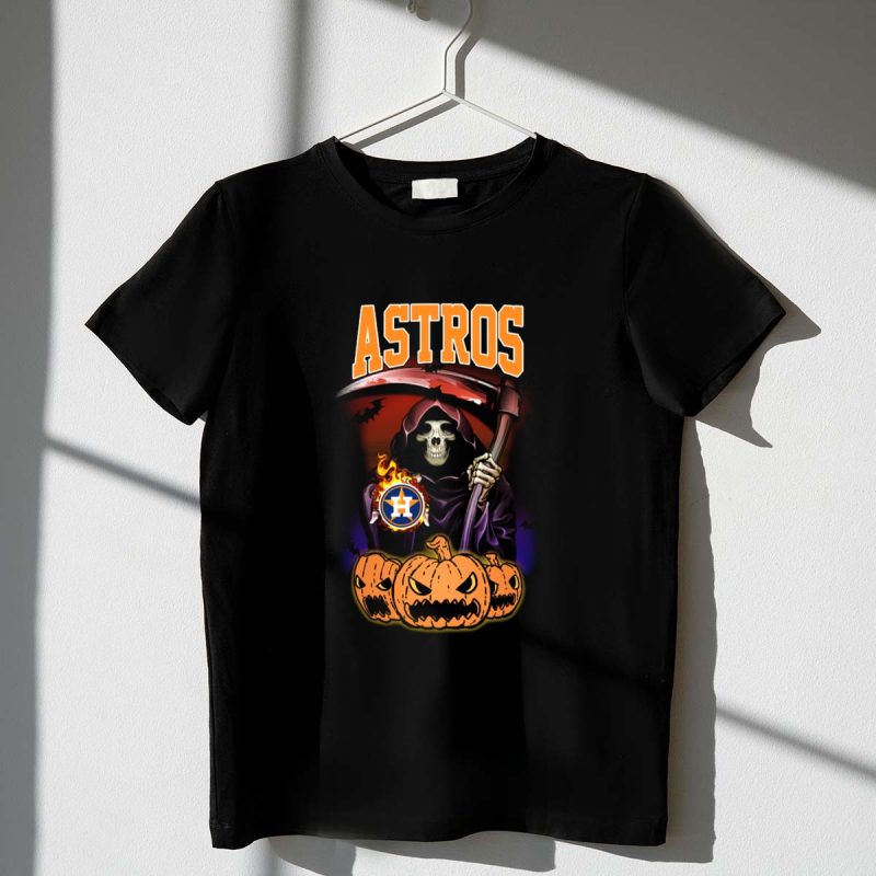 Houston Astros Halloween Reaper with Scythe and Pumpkins T Shirt t shirt 1 1