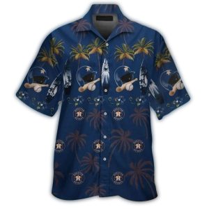 Houston Astros Tropical Hawaiian Shirt With Helmet, Bat, And Ball Design