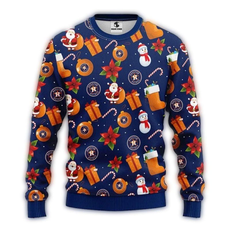 Houston Astros Holiday Icons Gift Pattern Ugly Sweater 1