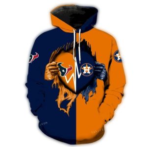Houston Astros & Texans Heartbeat All-Over Print Hoodie For Fans