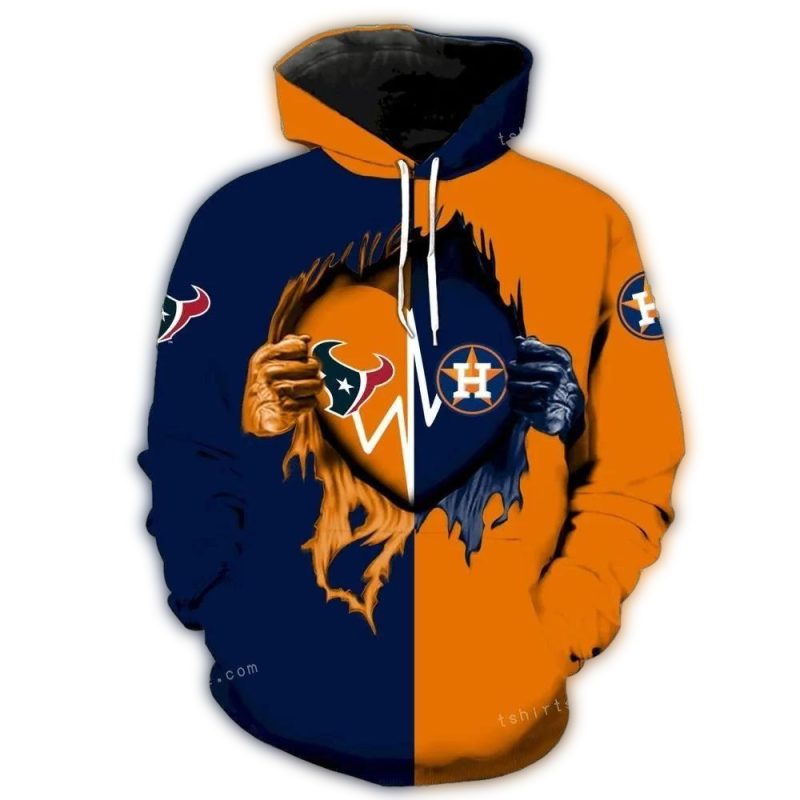 Houston Astros Houston Texans Heart Beat All over Print Hoodie 1