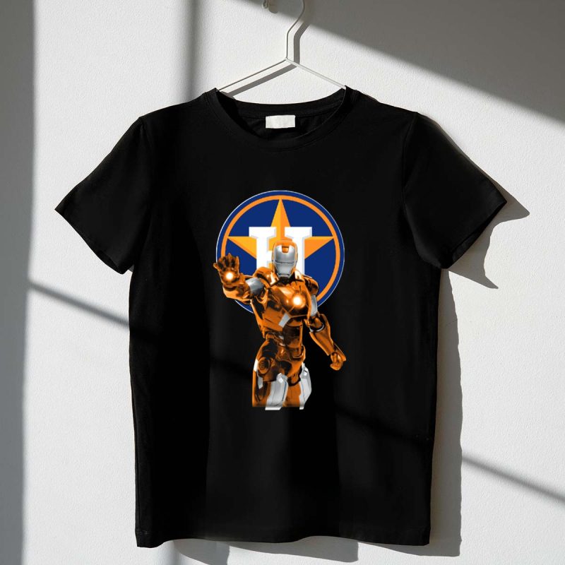 Houston Astros Iron Man Crossover with Team Logo Background T Shirt t shirt 1 1