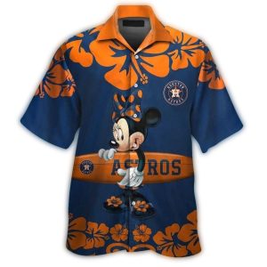 Houston Astros Tropical Floral Hawaiian Shirt With Minnie Mouse Design