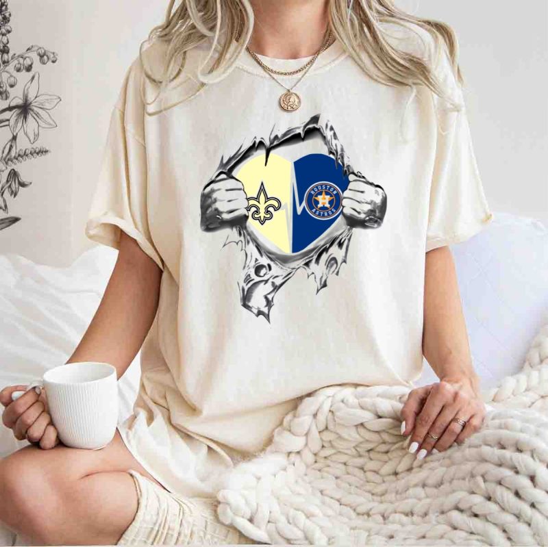 Houston Astros New Orleans Saints Heartbeat Fan Passion T Shirt t shirt 1 1