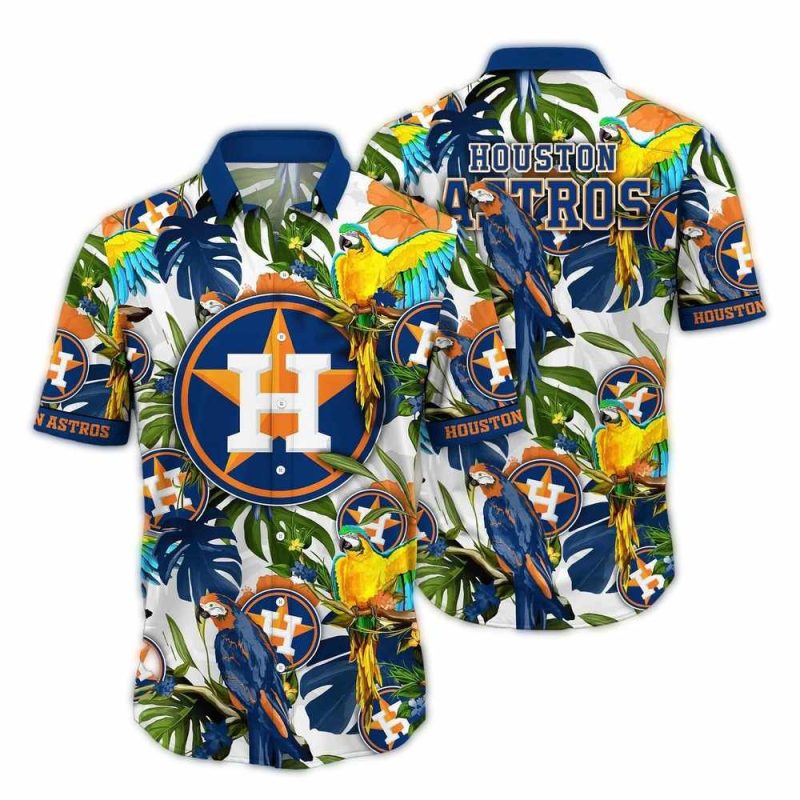 Houston Astros Parrot Leafs Pattern Art Hawaiian Shirt 1