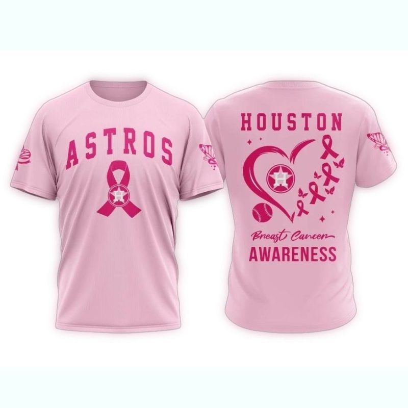 Houston Astros Pink Breast Cancer Awareness All over Print T Shirt 1