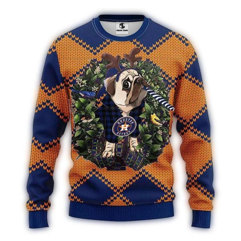 Houston Astros Pub Dog Reindeer Antlers Ugly Sweater 1