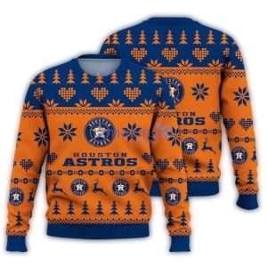 Houston Astros Christmas Ugly Sweater With Reindeer And Hearts Design