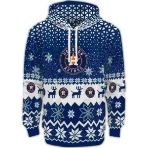 Houston Astros Reindeer Pattern Blue All-Over Print Hoodie