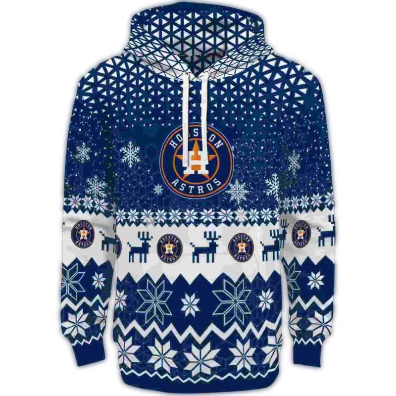 Houston Astros Reindeer Motif Blue All over Print Hoodie 1
