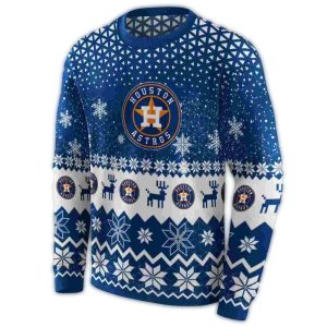Houston Astros Blue Reindeer Motif All-Over Print Sweatshirt