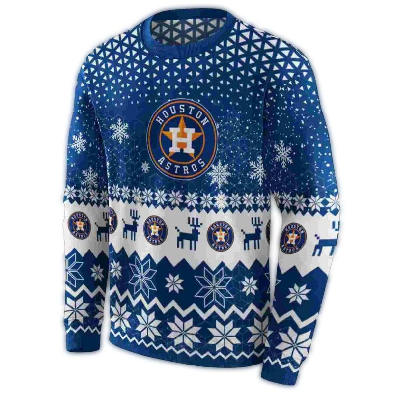 Houston Astros Reindeer Motif Blue All over Print Sweatshirt 1