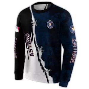 Houston Astros All-Over Print Sweatshirt With Ripped Pattern Design
