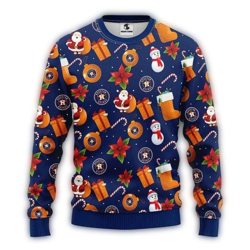 Houston Astros Santa Claus Snowman Ugly Sweater 1