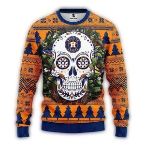 Houston Astros Skull Flower Sweatshirt - Stylish Ugly Sweater Design