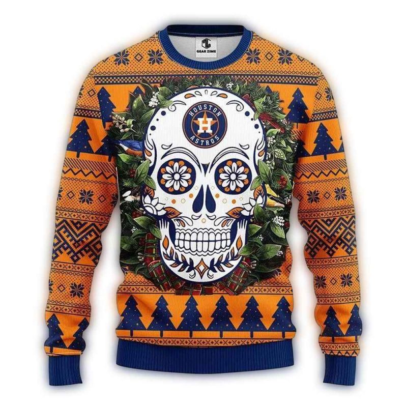 Houston Astros Skull Flower Ugly Sweater 1