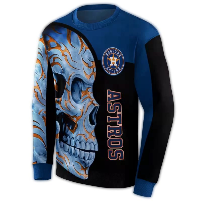 Houston Astros Skull Motif All over Print Sweatshirt 1