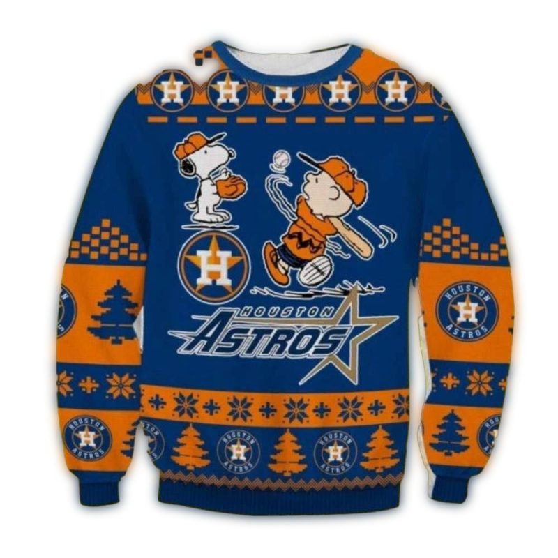 Houston Astros Snoopy And Charlie Baseball Ugly Sweater 1