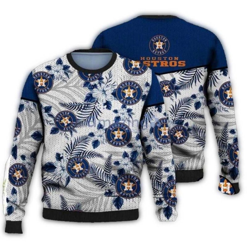 Houston Astros Tropical Leaf Pattern Ugly Sweater 1