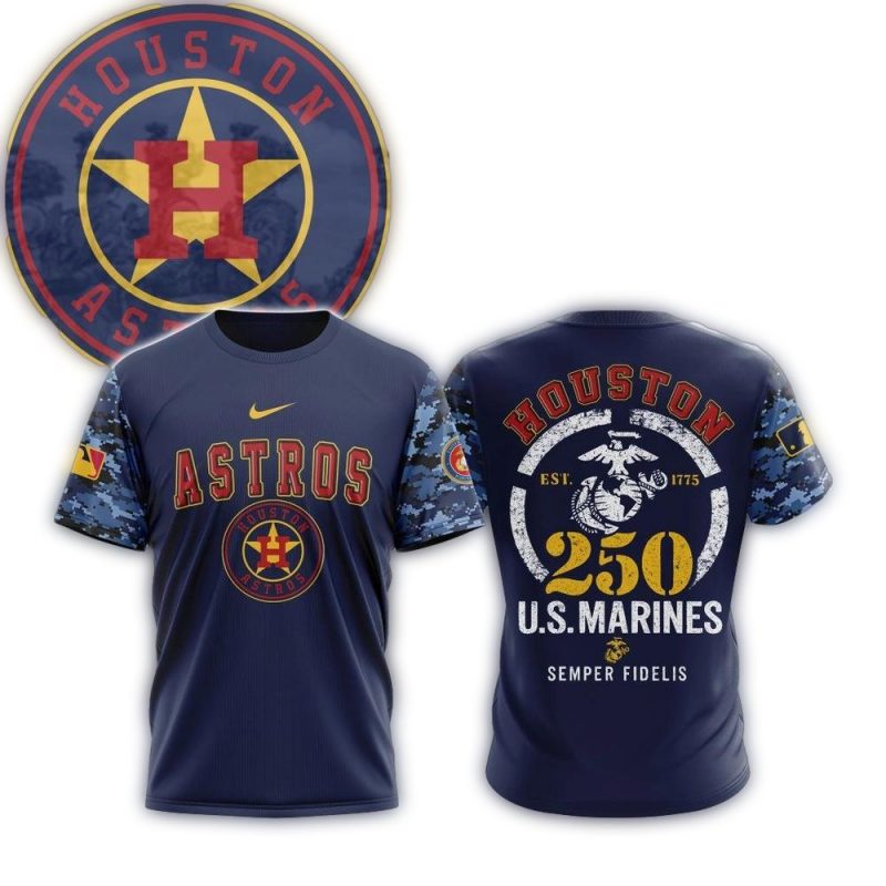 Houston Astros USMC 250th Birthday All over Print T Shirt 1