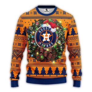 Houston Astros Ugly Sweater With Wreath Lights - Perfect For Fans!