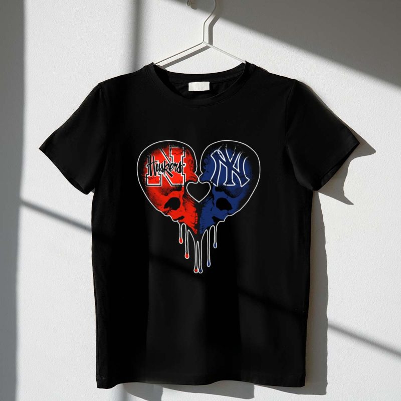 Huskers Yankees Skull Heart T Shirt t shirt 1 1
