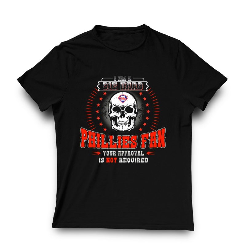 Die Hard Phillies Fan Skull T-Shirt – Bold Style for True Fans - Image 3