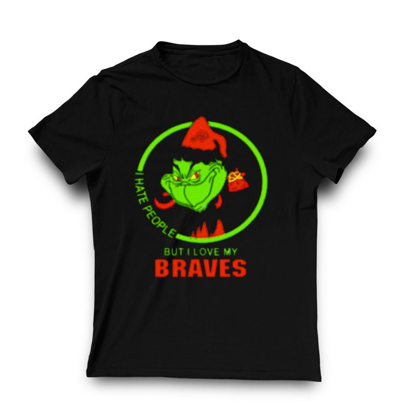 Grinch-Inspired Atlanta Braves Christmas T-Shirt: I Hate People, Love My Team - Image 3