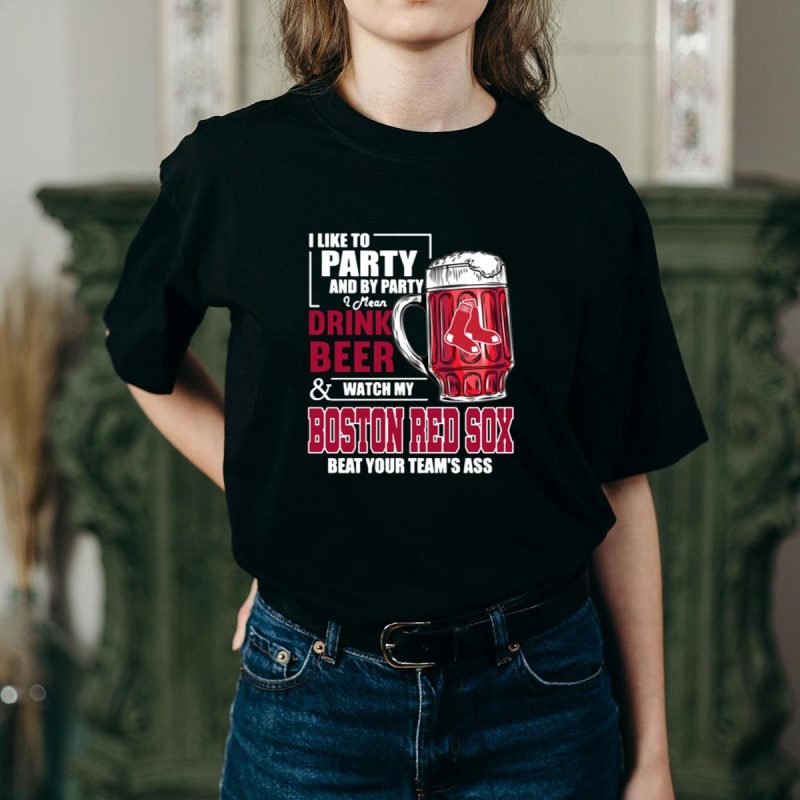 Boston Red Sox I Like to Party Beer Graphic T-Shirt for Fans - Image 2