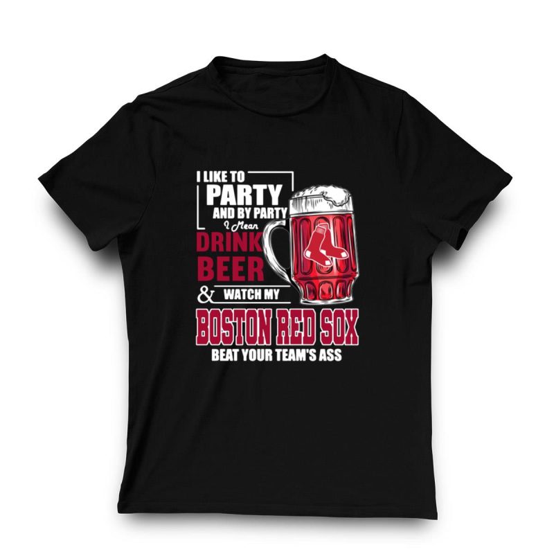 Boston Red Sox I Like to Party Beer Graphic T-Shirt for Fans - Image 3