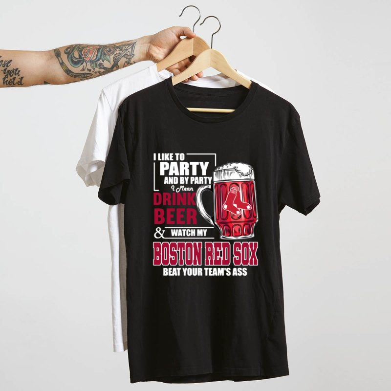 Boston Red Sox I Like to Party Beer Graphic T-Shirt for Fans - Image 4
