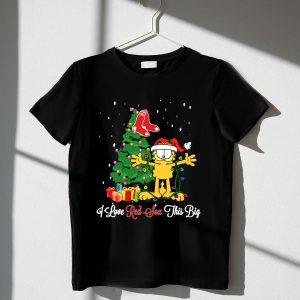 Boston Red Sox Christmas T-Shirt With Garfield Santa Hat Design