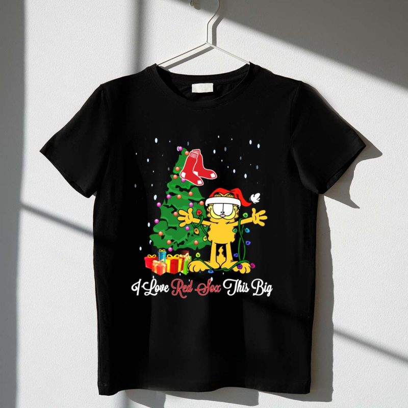 I Love Boston Red Sox This Big Christmas Garfield Santa Hat Tree T Shirt t shirt 1 1