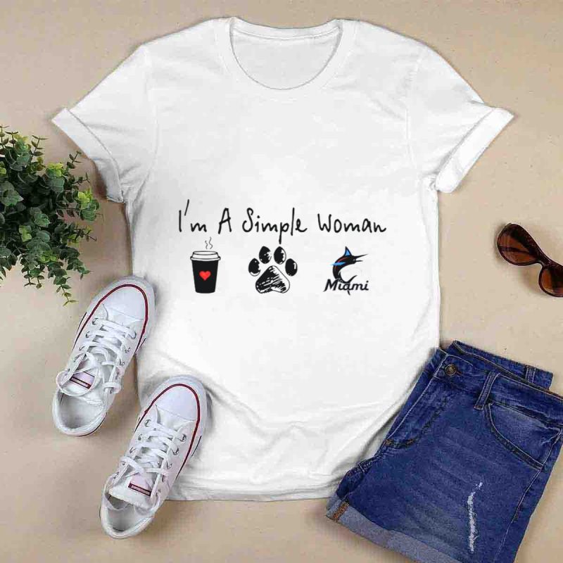 Im a Simple Woman I Like Coffee Paw and Miami Marlins T Shirt 0