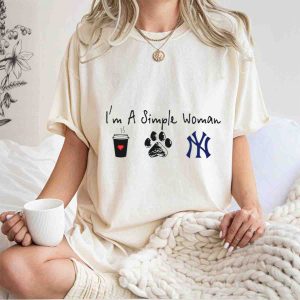 Simple Woman'S Coffee, Paw, And Yankees T-Shirt – Perfect For Animal Lovers