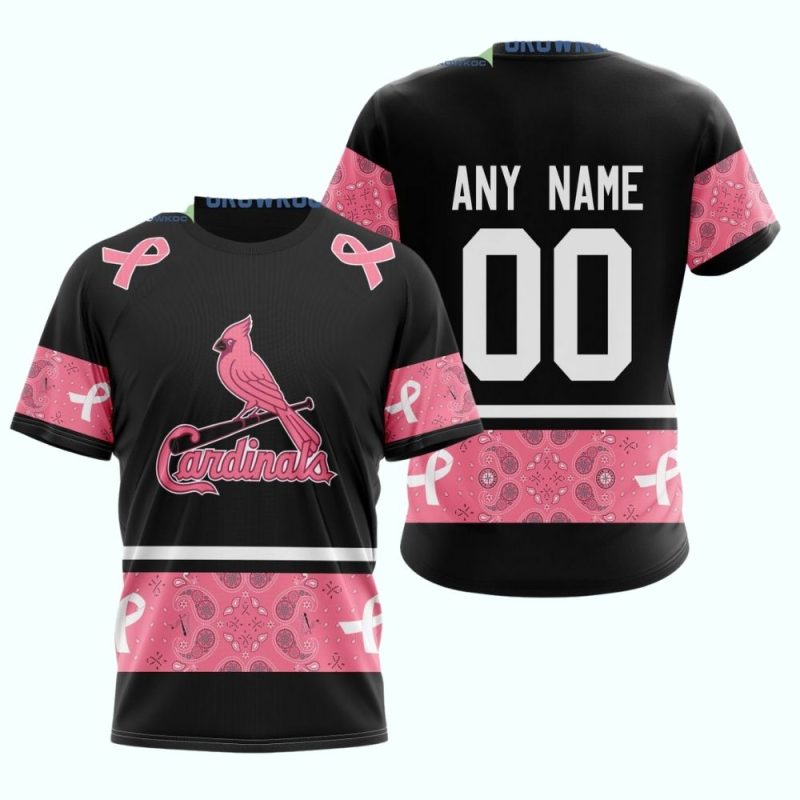 October We Wear Pink Breast Cancer Awareness St Louis Cardinals T-Shirt - Image 3