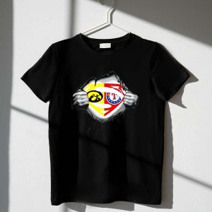 Iowa Hawkeyes Superman Logo Fusion T-Shirt | Texas Rangers Fan Gear