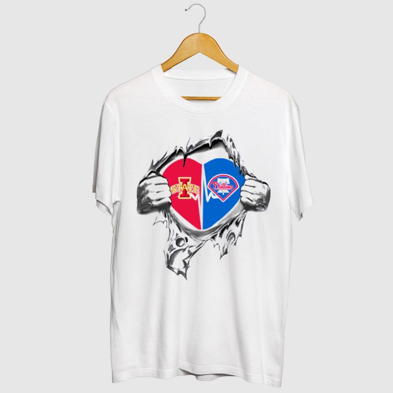 Iowa State Cyclones & Philadelphia Phillies Heart Logo T-Shirt for Fans - Image 2