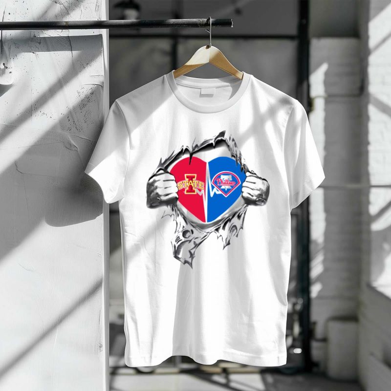 Iowa State Cyclones & Philadelphia Phillies Heart Logo T-Shirt for Fans - Image 3