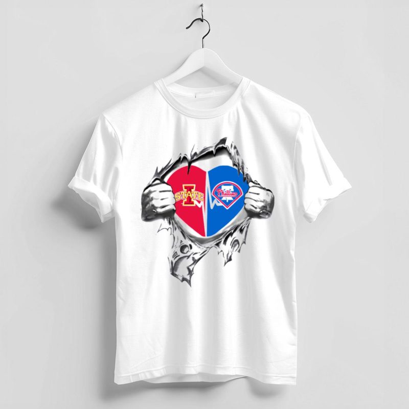 Iowa State Cyclones & Philadelphia Phillies Heart Logo T-Shirt for Fans - Image 4