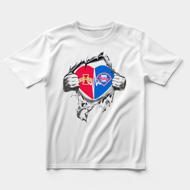 Iowa State Cyclones & Philadelphia Phillies Heart Logo T-Shirt for Fans - Image 5