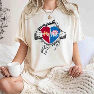 Iowa State Cyclones & Texas Rangers Heart Burst Logo T-Shirt