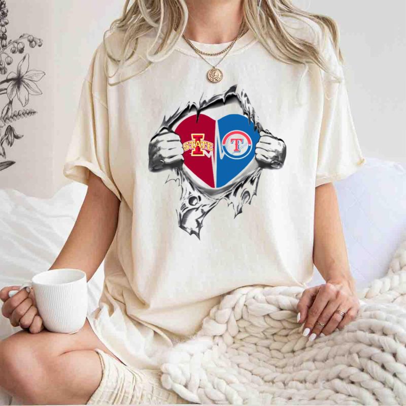 Iowa State Cyclones and Texas Rangers Heart Burst Logo Collaboration T Shirt t shirt 1 1